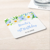 Forget-Me-Nots and Daisies Floral Birthday スクエアペーパーコースター (アングル)