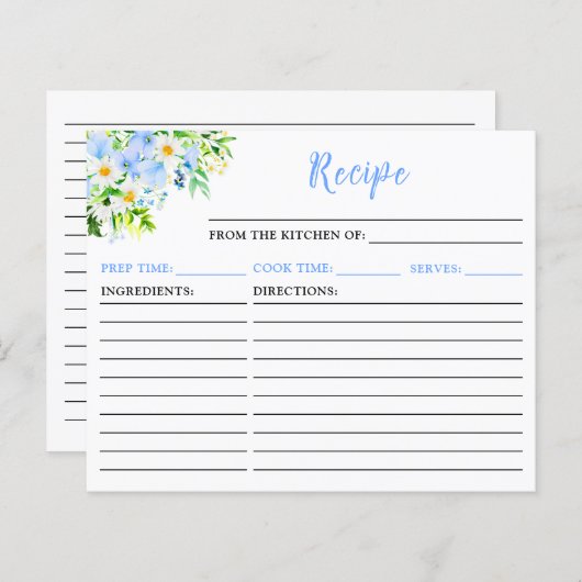 Forget-Me-Nots and Daisies Floral Recipe Card (正面/裏面)