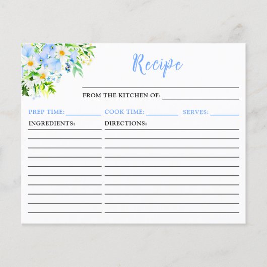 Forget-Me-Nots and Daisies Floral Recipe Card (正面)