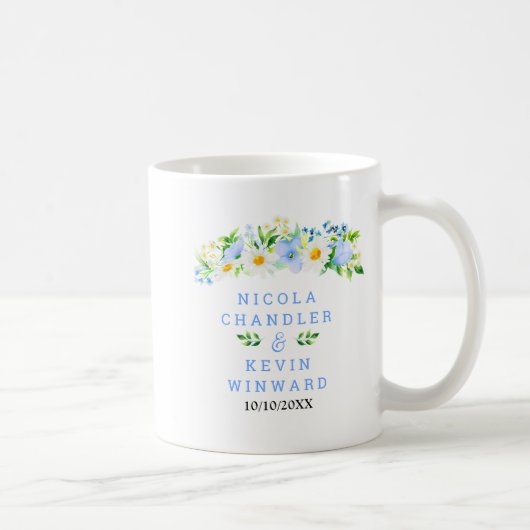 Forget-Me-Nots and Daisies Floral Wedding コーヒーマグカップ (右)