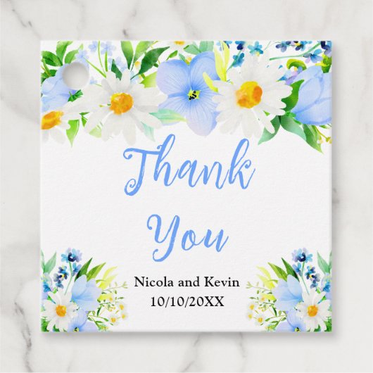 Forget-Me-Nots and Daisies Floral Wedding フェイバータグ (正面)