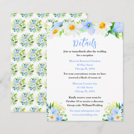 Forget-Me-Nots and Daisies Floral Wedding Details エンクロージャーカード (正面/裏面)