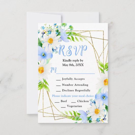 Forget Me Nots and Daisies Wedding 出欠カード (正面)