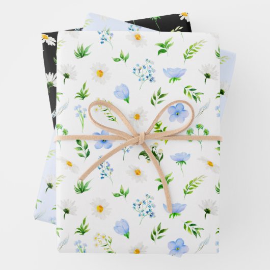 Forget Me Nots and Daisies with Foliage Pattern ラッピングペーパーシート (インサイチュ)