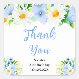 Forget-Me-Nots Daisies Birthday Thank You スクエアシール