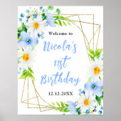 Forget-Me-Nots Daisies Birthday Welcome ポスター (正面)