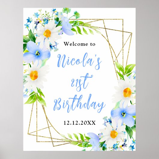 Forget-Me-Nots Daisies Birthday Welcome ポスター (正面)