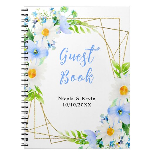Forget-Me-Nots Daisies Floral Wedding Guest Book ノートブック (正面)