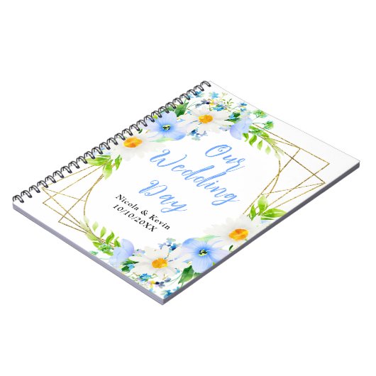 Forget-Me-Nots Daisies Floral Wedding Planner ノートブック (左側)