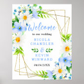 Forget-Me-Nots Daisies Floral Wedding Welcome Sign ポスター (正面)