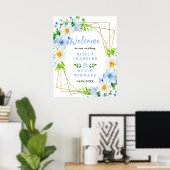 Forget-Me-Nots Daisies Floral Wedding Welcome Sign ポスター (ホームオフィス)