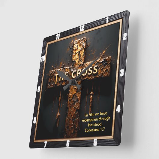 Forgiven Redemption Gold Cross Ephesians 1:7 スクエア壁時計 (傾斜)