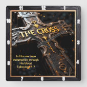 Forgiven The Cross Ornate Redemption Ephesians 1:7 スクエア壁時計 (正面)