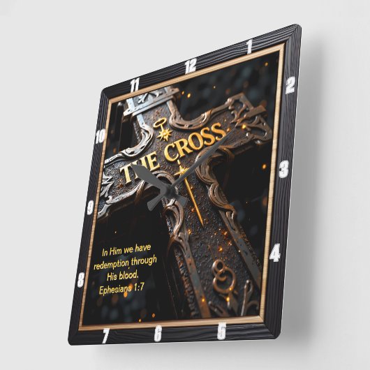 Forgiven The Cross Ornate Redemption Ephesians 1:7 スクエア壁時計 (傾斜)