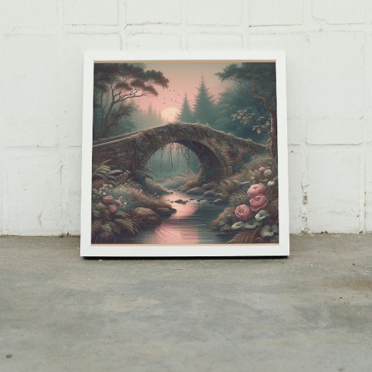 Forgotten Ivy Bridge in Twilight Misty Forest キャンバスプリント