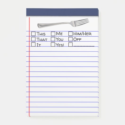 Forkおもしろい Multiple Choice 4"x6" ポストイット (正面)