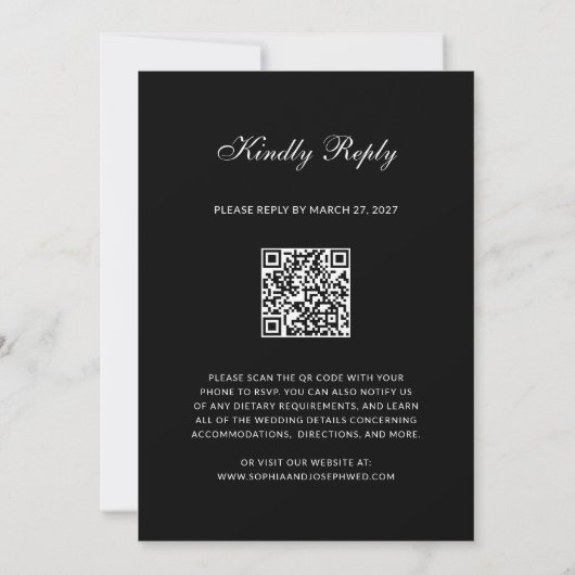 Formal and Classic | QR Code RSVP Black Wedding 招待状 (裏面)