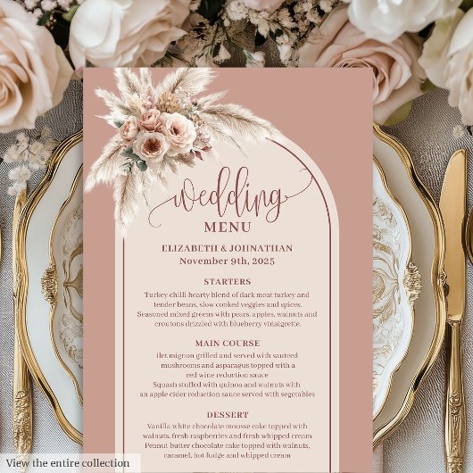 Formal Arch Pastel Pink Pampas Floral Wedding Menu メニュー