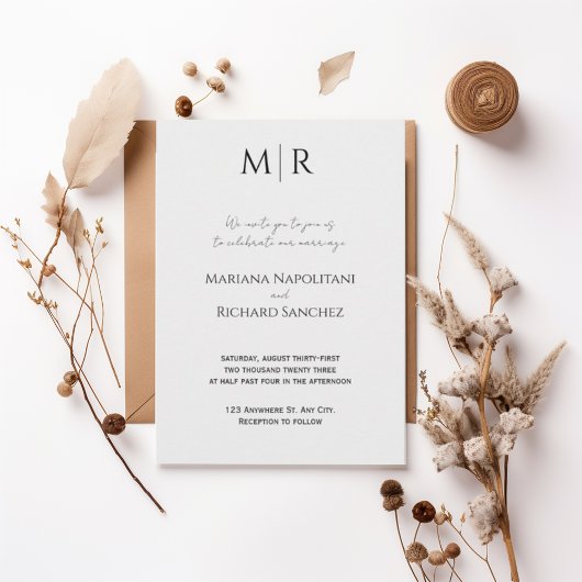 Formal Black and White Wedding Invitation 招待状