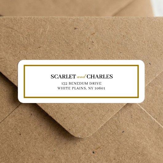 Formal Black Gold Monogram Wedding Return Address ラベル