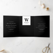 Formal Black Modern Monogram Design Wedding 三つ折りカード (内部)