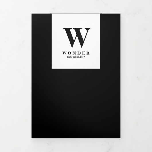 Formal Black Modern Monogram Design Wedding 三つ折りカード (カバー)