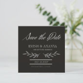 Formal Black Save the Date with White Font 招待状 (スタンド正面)