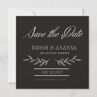 Formal Black Save the Date with White Font 招待状