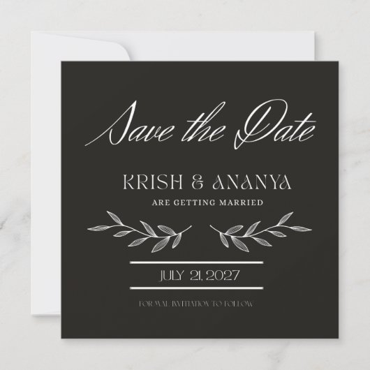 Formal Black Save the Date with White Font 招待状 (正面)