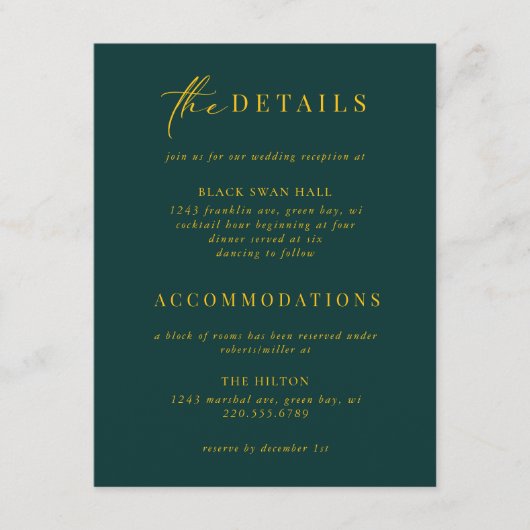 Formal Black Tie Gold Art Deco Details Insert エンクロージャーカード (正面)