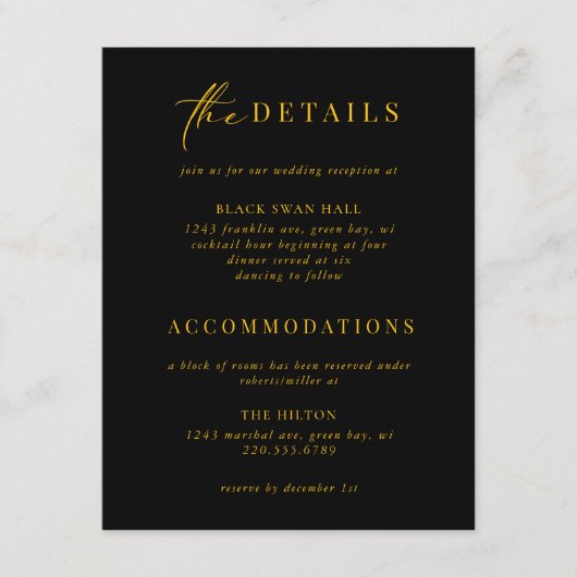 Formal Black Tie Gold Art Deco Details Insert エンクロージャーカード (正面)