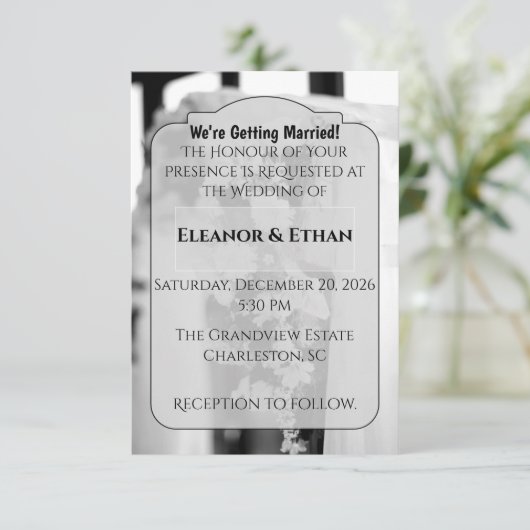 Formal Black Tie White Flower Ceremony wedding 招待状 (スタンド正面)