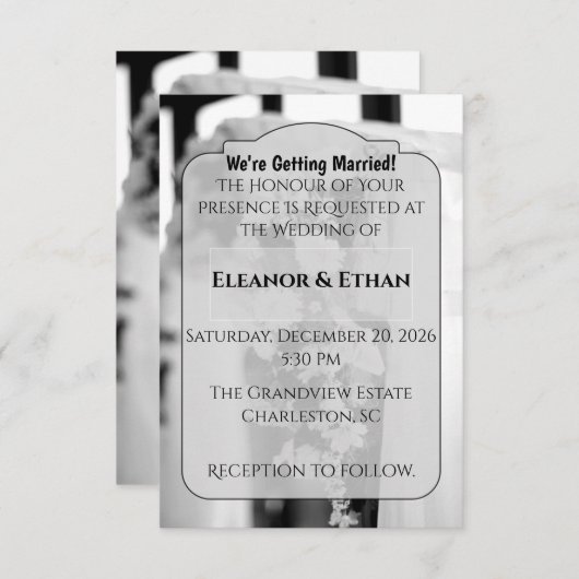 Formal Black Tie White Flower Ceremony wedding 招待状 (正面/裏面)