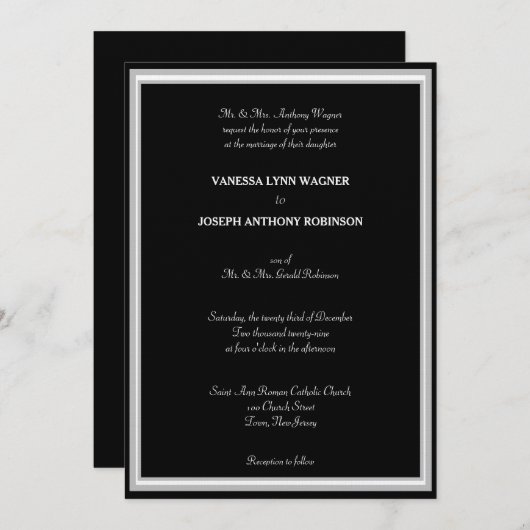 Formal Black White Monogram  招待状 (正面/裏面)