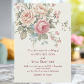 Formal Blush Pink Floral Elegant Rose Wedding 招待状