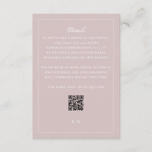 Formal Blush Pink QR Code Wedding Details エンクロージャーカード (正面)