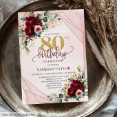 Formal Boho Dark Red Gold Roses 80th Birthday  招待状