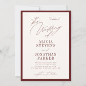 Formal burgundy ivory classic typography wedding 招待状 (正面)