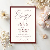 Formal burgundy ivory classic typography wedding 招待状