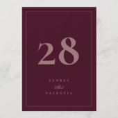 Formal Burgundy Wedding Table Number Sign 招待状 (正面)