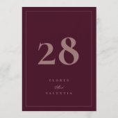 Formal Burgundy Wedding Table Number Sign 招待状 (裏面)