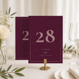 Formal Burgundy Wedding Table Number Sign 招待状