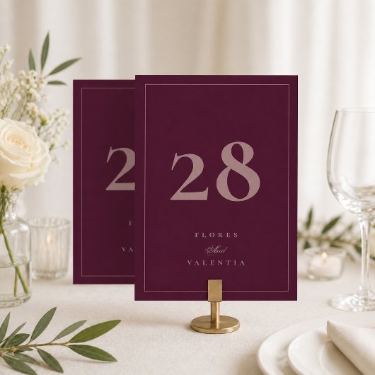 Formal Burgundy Wedding Table Number Sign 招待状