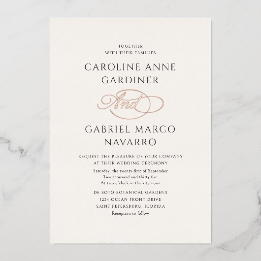 Formal Calligraphy Script Wedding 箔招待状 (正面)