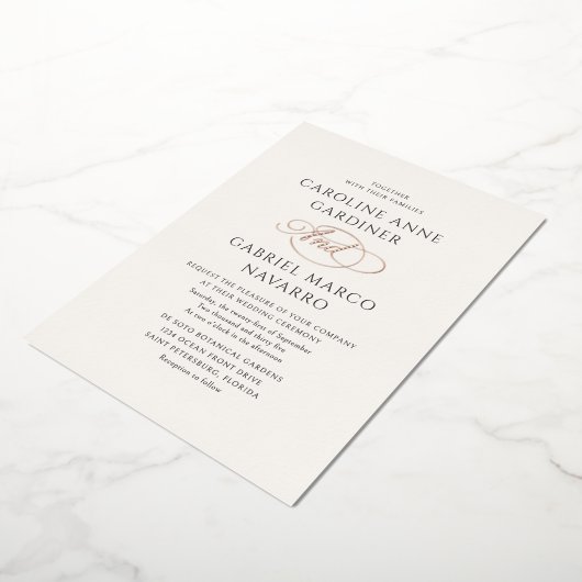 Formal Calligraphy Script Wedding 箔招待状 (回転した状態)