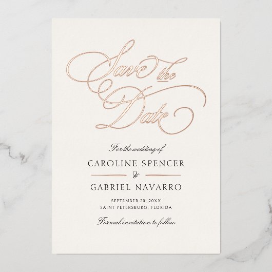 Formal Calligraphy Script Wedding Save the Date 箔招待状 (正面)