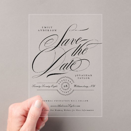 Formal Calligraphy Wedding Website Save The Date アクリル招待状 (インサイチュ (ポータブル))