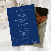 Formal Celestial Elegant Navy Blue Wedding Photo 招待状