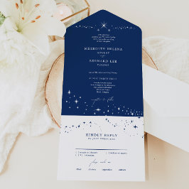Formal Celestial Elegant Wedding Navy Blue オールインワン招待状