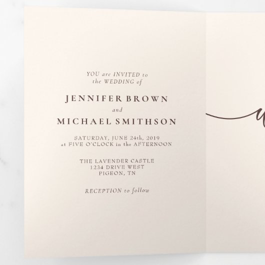 Formal Chocolate Brown Modern Wedding 三つ折りカード (内部最初)